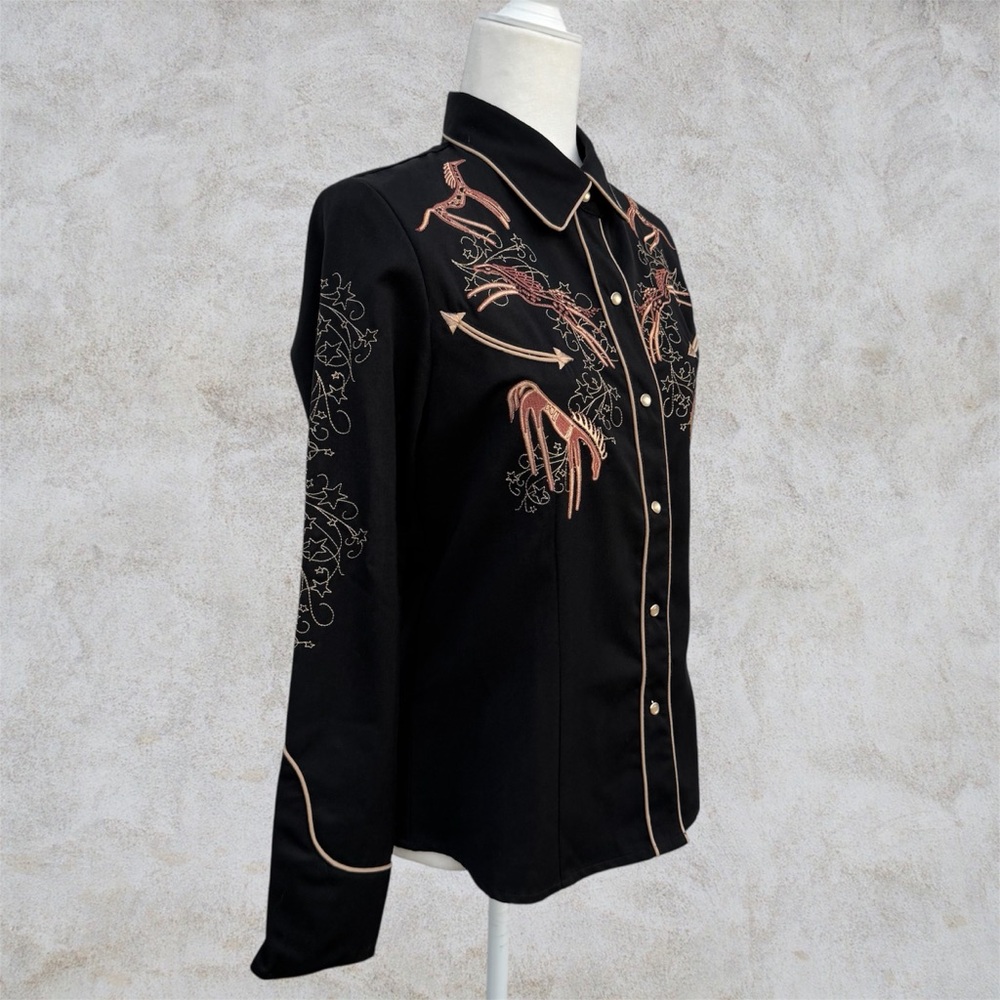 SCULLY Black Embroidered Horses Long Sleeve Western Shirt ~ Women’s Small - Picture 2 of 13
